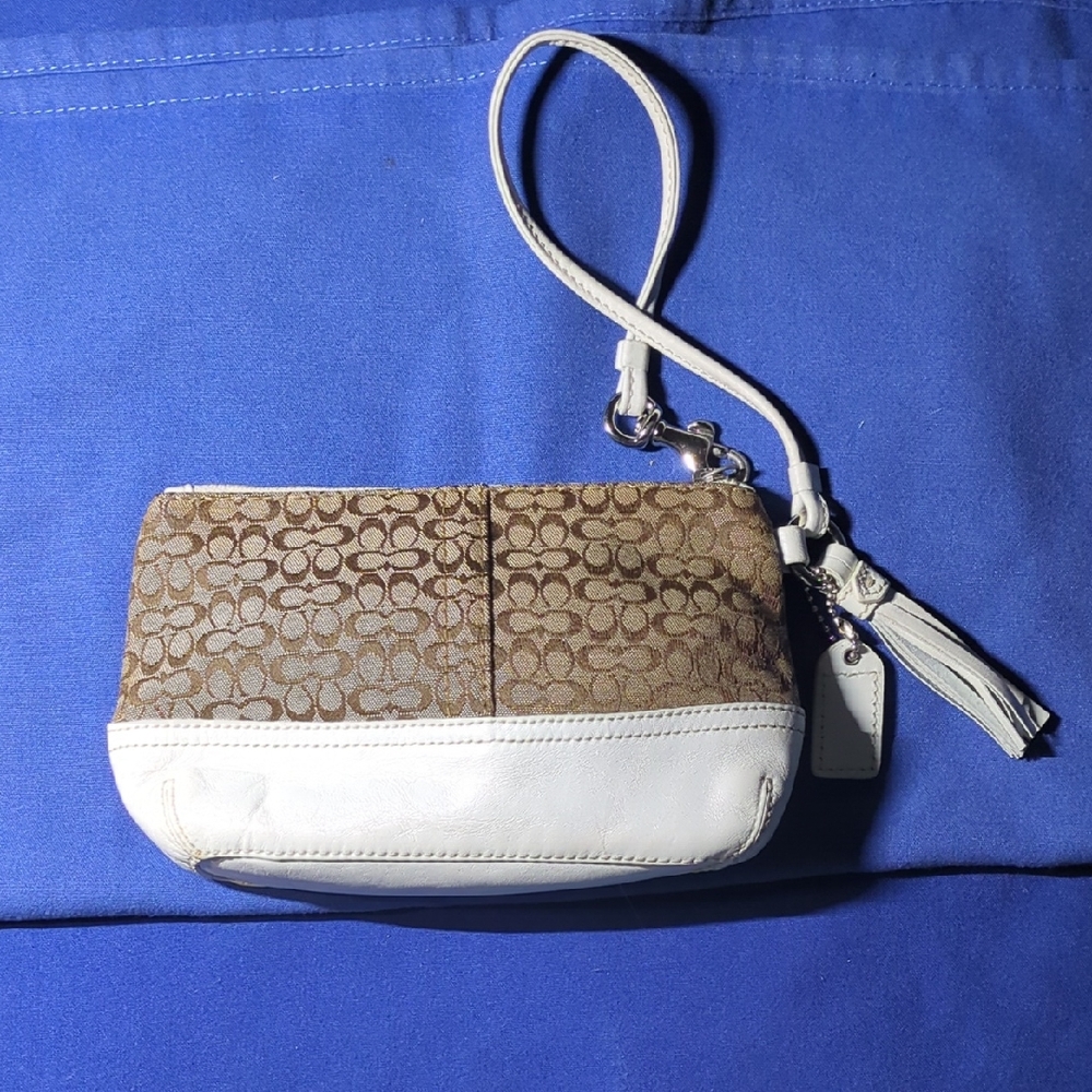 70’s Coach Brown Signature Canvas and White Leather Wristlet